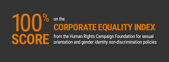 100% score on the Corporate Equality Index from the Human Rights Campaign Foundation for sexual orientation and gender identity non-discrimination policies